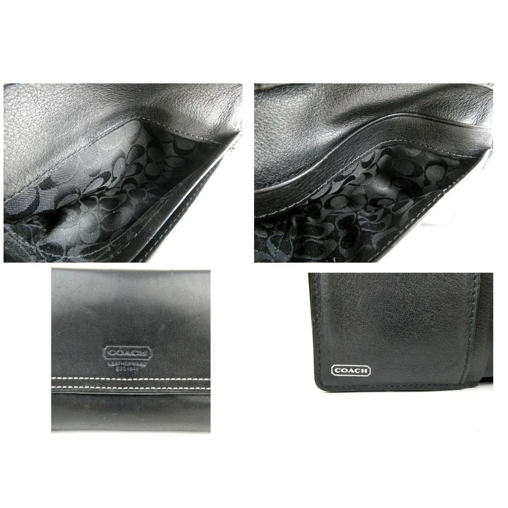 Coach Black Leather Medium Trifold Wallet
